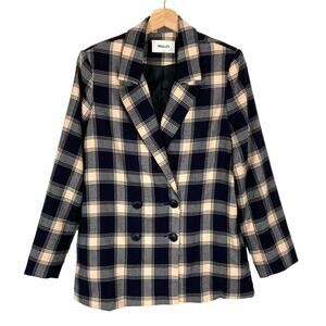 Rolla's Horizon Check Flannel Double Breasted Blazer Navy Plaid Women's Size 6